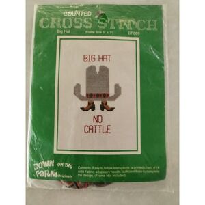 Funny "Big Hat No Cattle" 5x7 Down On The Farm Cross Stitch Kit NEW OLD STOCK
